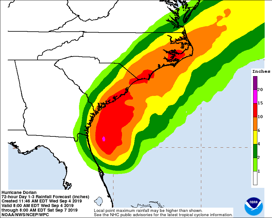 Rainfall Dorian Wednesday